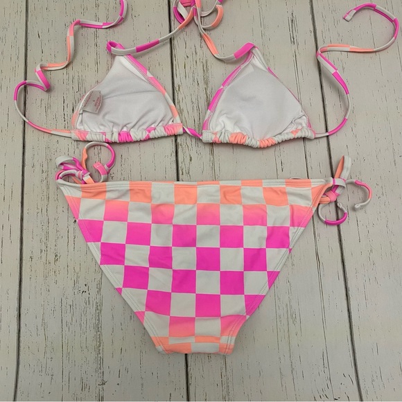 Checkered Neon Pink and Orange String Bikini Set - Picture 4 of 4
